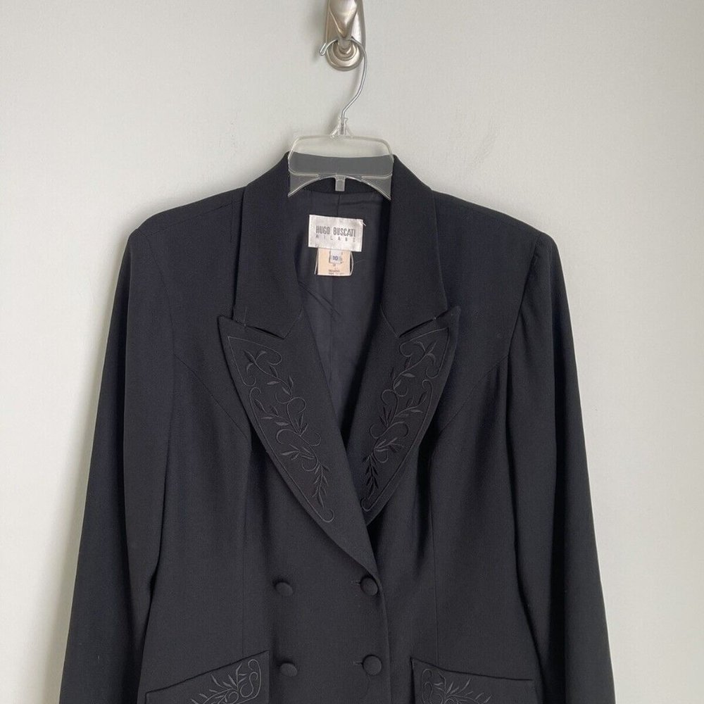 Vtg Hugo Buscati Milano Black Embroidered Blazer Jacket - Picture 5 of 7